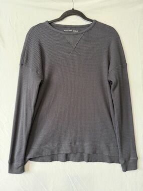 American Eagle Womens Oversized Waffle Knit Top XS Grey  Split Hem Crewneck Soft
